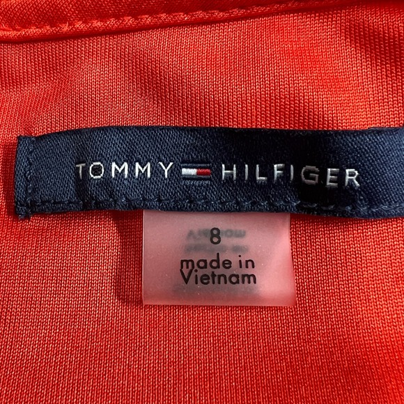 NWT Tommy Hilfiger Women's Coral Stripe Hi-Lo Faux Wrap Dress Tie Sleeve Size 8 - Picture 5 of 13